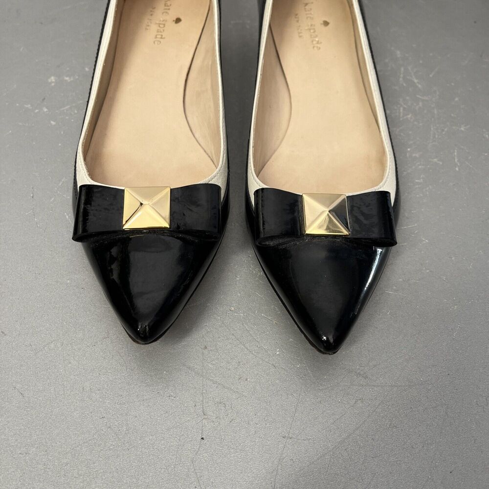 Kate Spade New York Anika Black Cream Nappa Leather Pointed Toe Pumps Shoe 7.5 - Picture 3 of 8